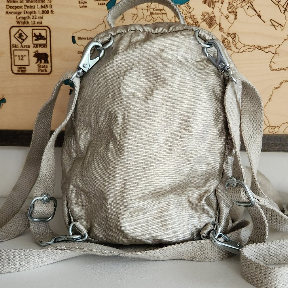 Kipling Mini Convertible Backpack Crossbody Silver Grey Metallic charm - Picture 5 of 15